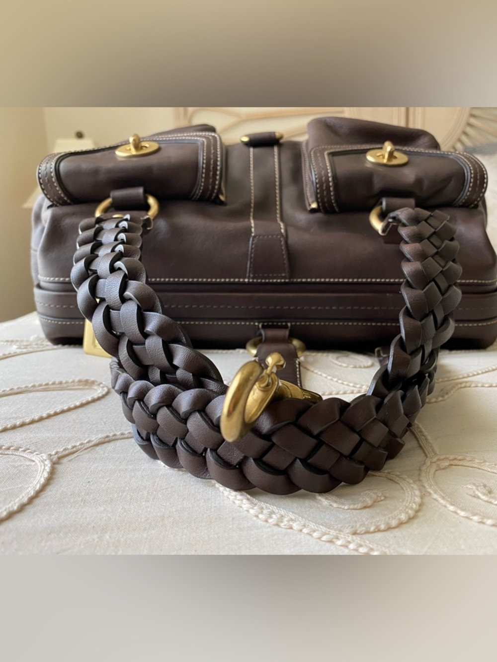 Coach Daphne Vintage Brown Braided Leather Satchel with Gold Hardware - Picture 13 of 13